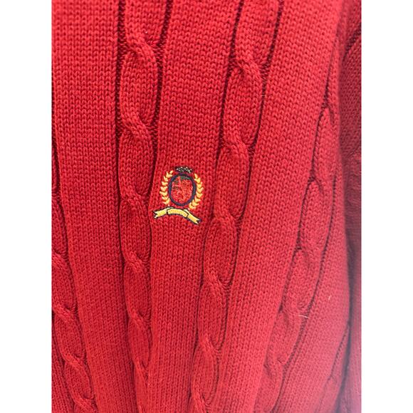 Men’s Tommy Hilfiger Red Cable Knit Sweater. Size Medium - Picture 2 of 4